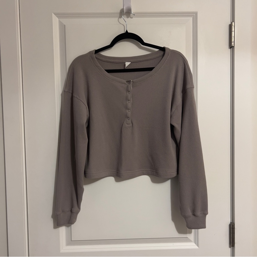 Hollister Gilly Hicks Oversized Smoky Lavender Waffle-Knit Henley